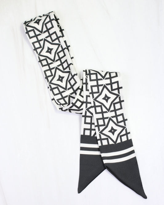 Langston Geometric Skinny Scarf Black White