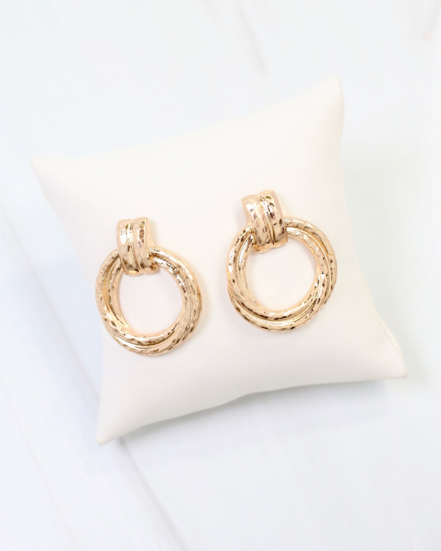 Jamestown Hammered Drop Earring Worn Gold