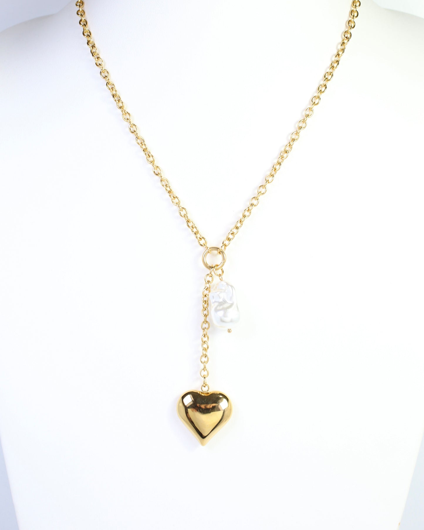 Darla Heart and Pearl Y Necklace WP Gold