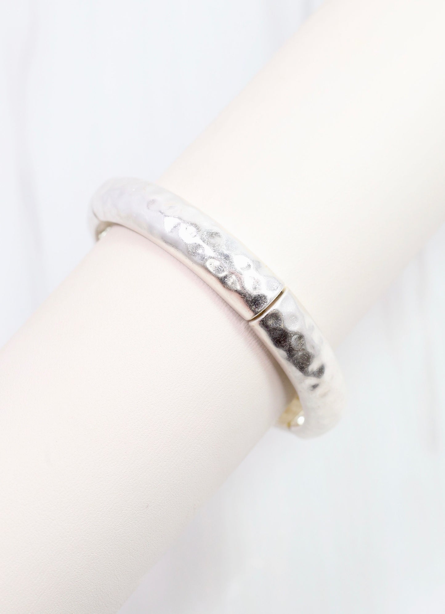 Tandy Hammered Stretch Bracelet Worn Silver