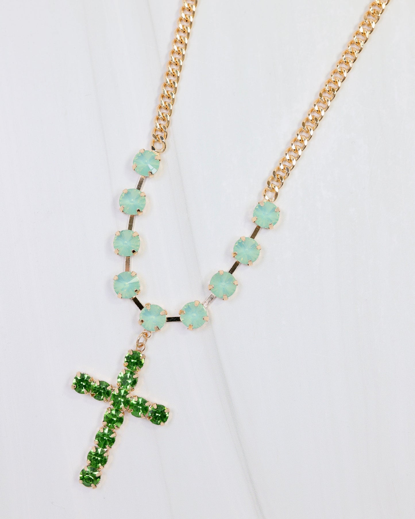 Richland Rhinestone Cross Necklace Green