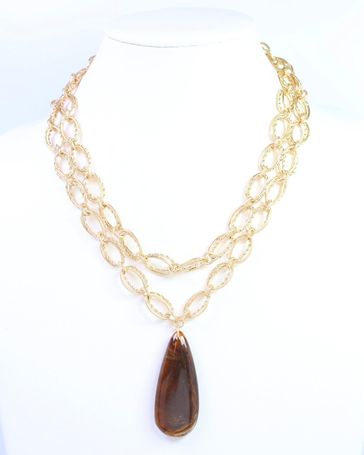 Liora Layered Link Pendant Necklace Worn Gold