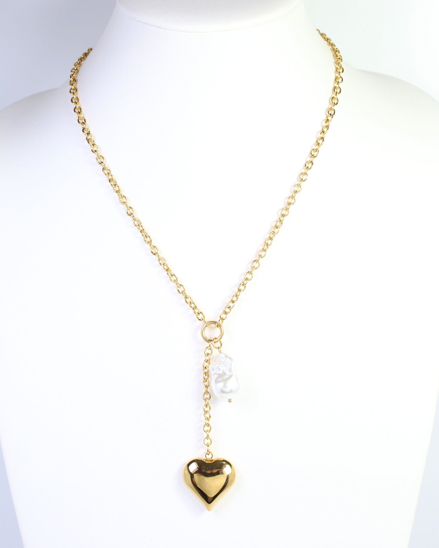 Darla Heart and Pearl Y Necklace WP Gold