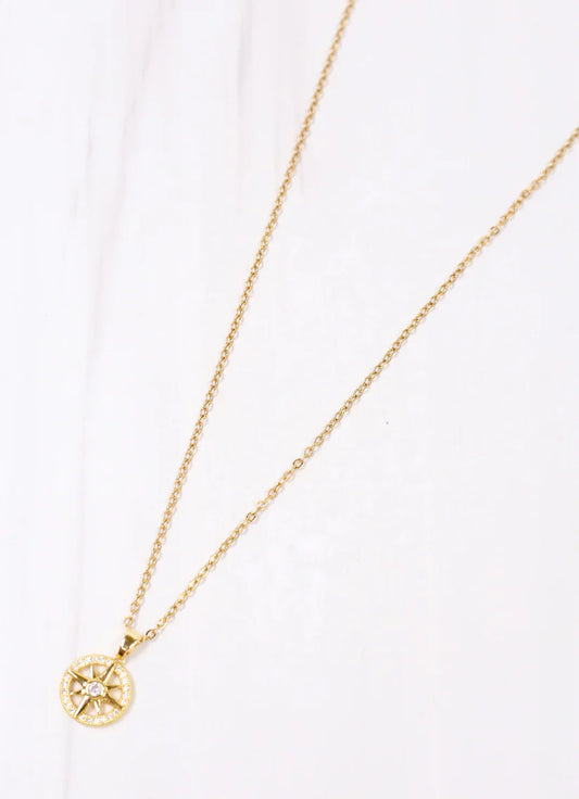 Lopez CZ Compass Necklace Gold