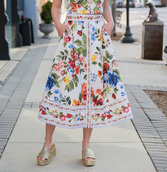 Mary Floral Print Midi Skirt