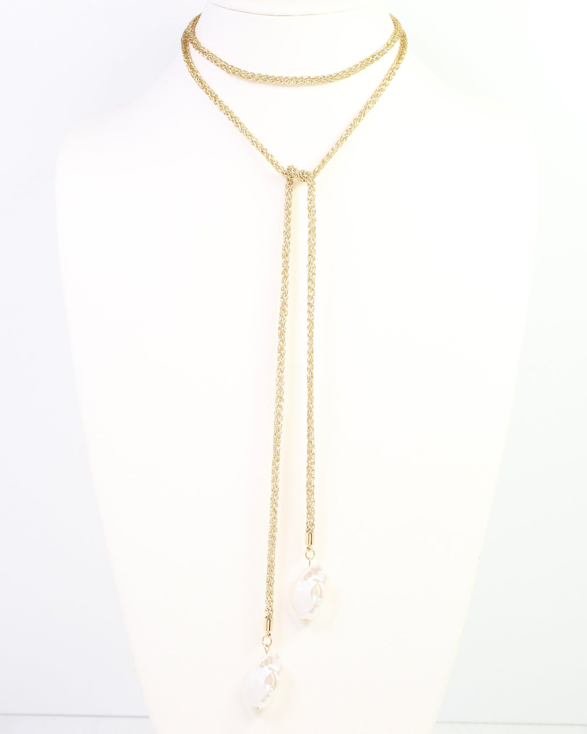 Preston Pearl Mesh Cord Necklace Worn Gold