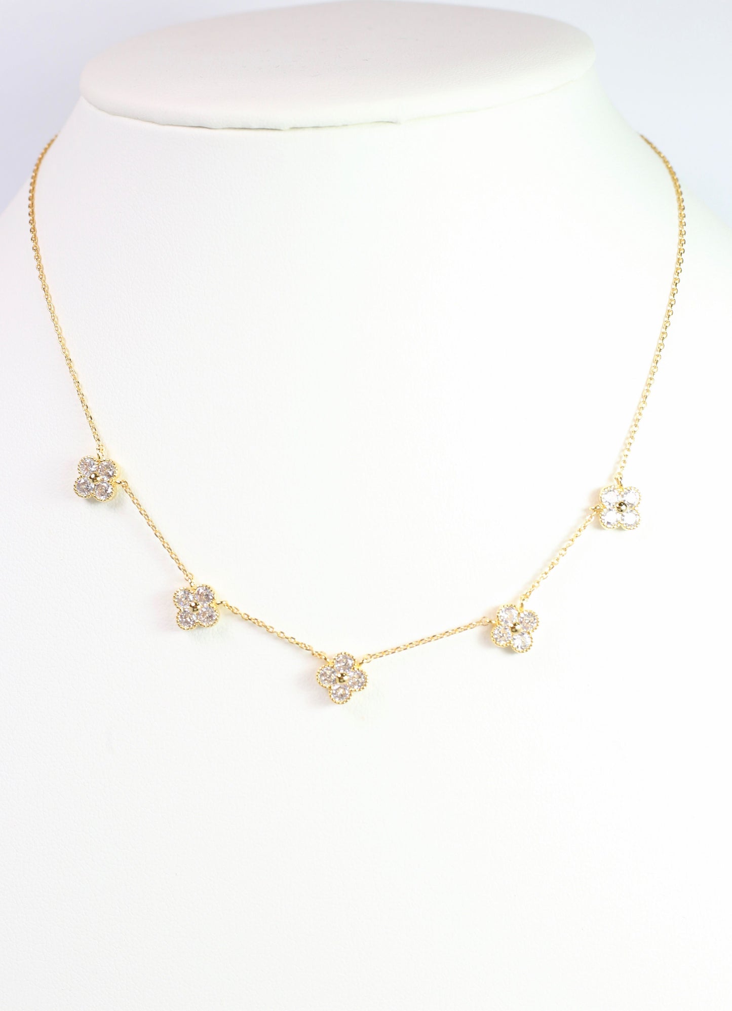 Richie CZ Clover Necklace Gold