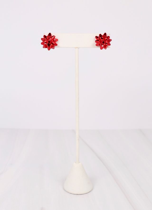 Bow Topper Earring RED