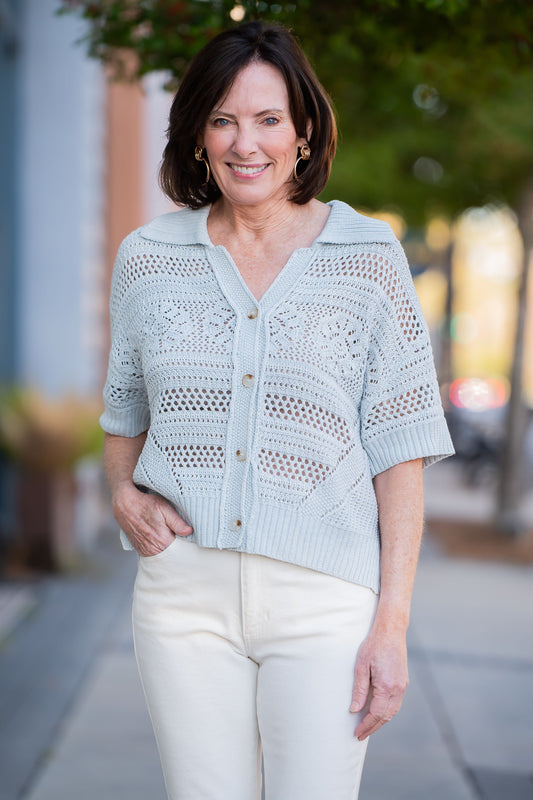 Montclair Crochet Button Up Sweater