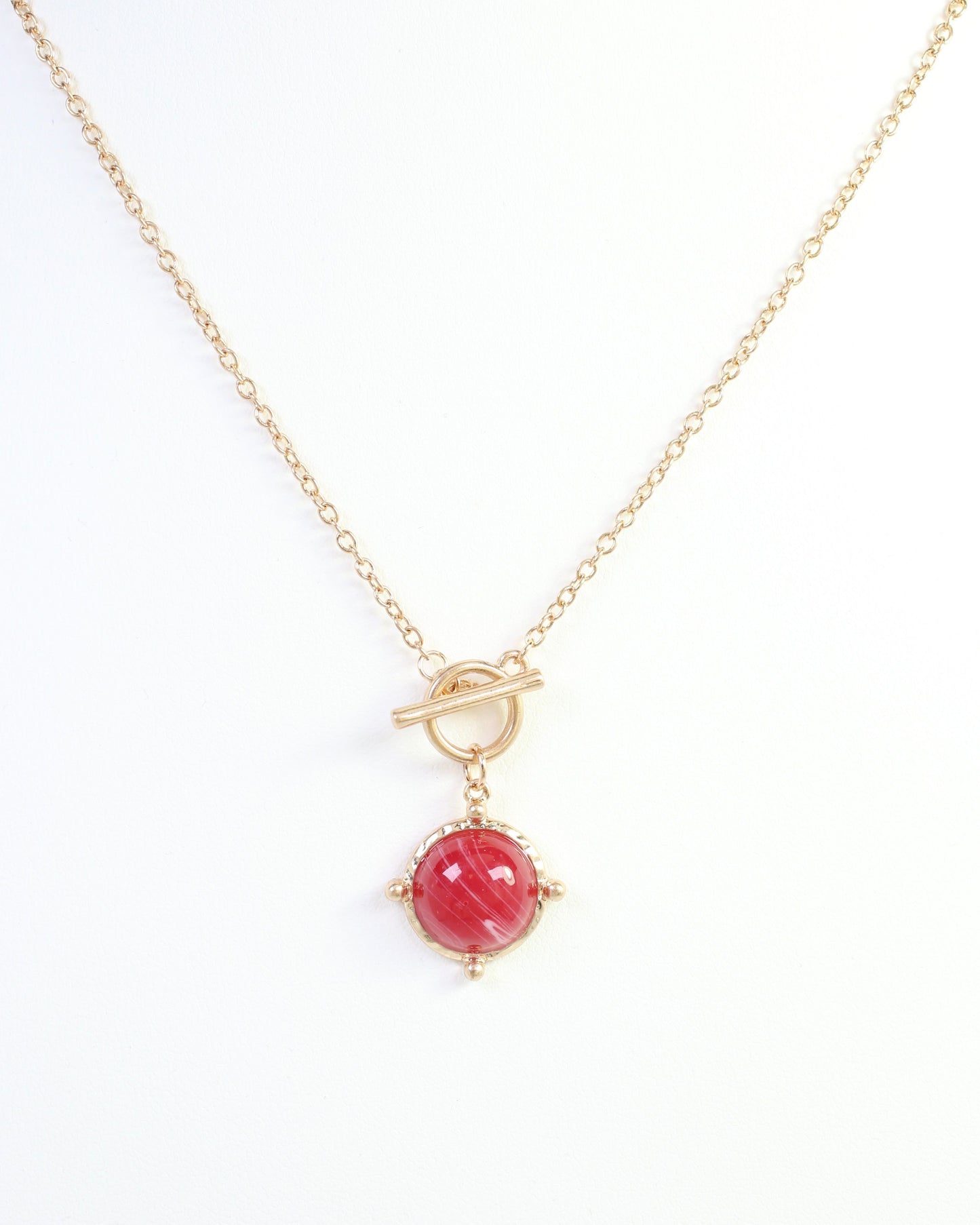 Florissant Round Pendant Necklace Red