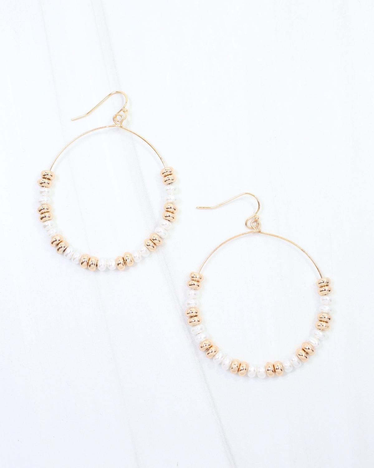 Marlow Pearl Beaded Wire Hoop Earring Gold