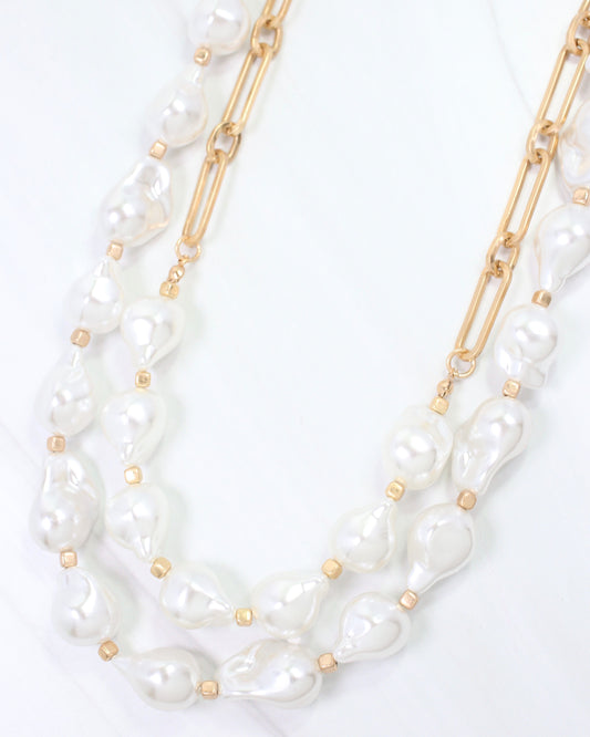 Baice Layered Baroque Pearl Necklace Cream