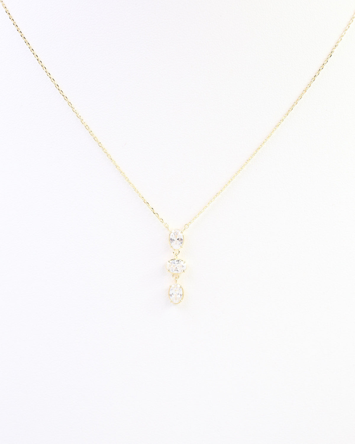 Cosette Oval CZ Drop Necklace WR Gold