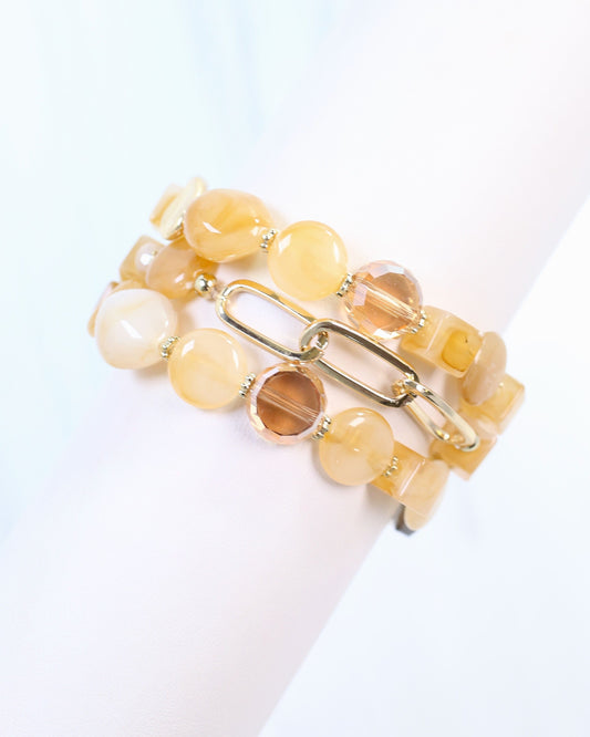 Clanton Beaded and Link Bracelet Set Natural
