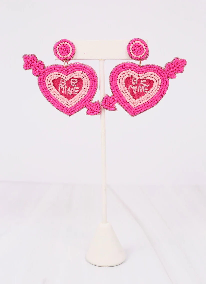 Be Mine Arrow Heart Earring HOT PINK