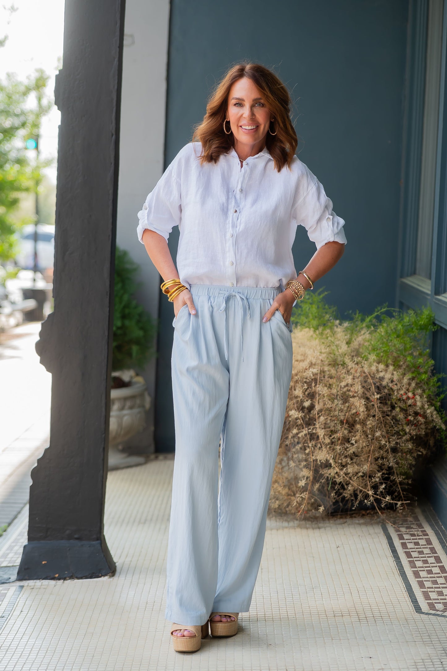 Limerick Wide Leg Drawstring Pants