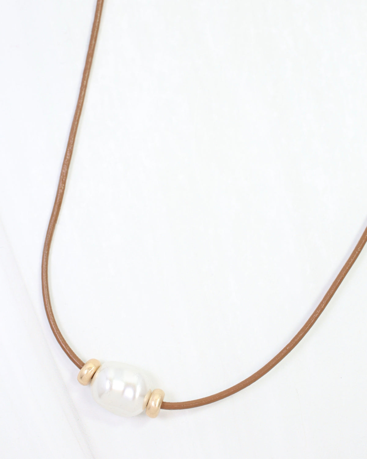 Leila Baroque Pearl Leather Cord Necklace Brown
