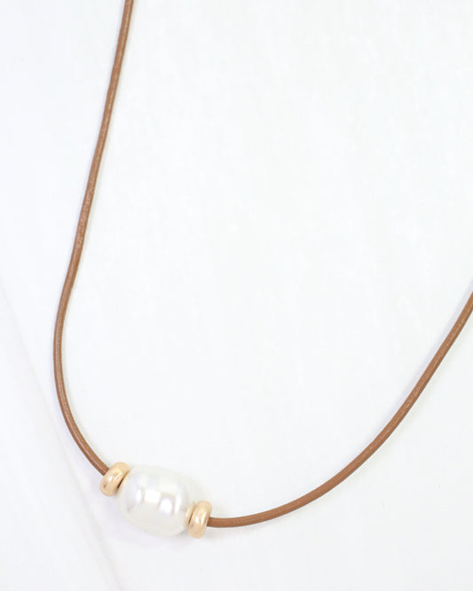 Leila Baroque Pearl Leather Cord Necklace Brown