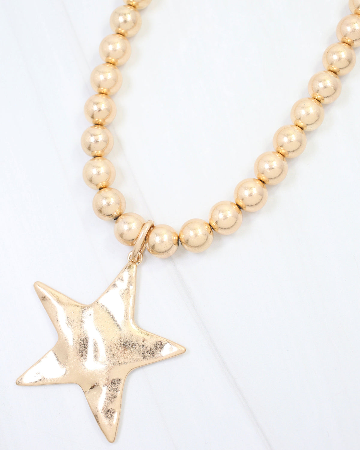 Melinda Star Pendant Beaded Necklace WR Worn Gold