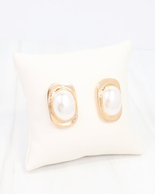 Perugia Rectangular Pearl Stud Earring Gold