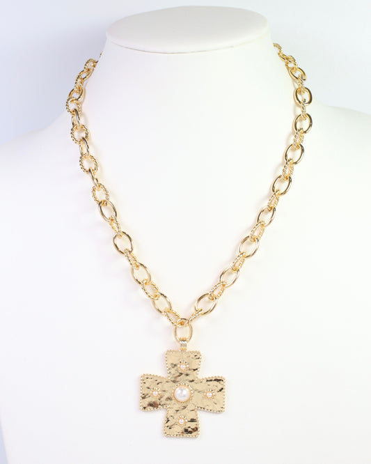 Cayce Small Cross Charm Necklace Gold