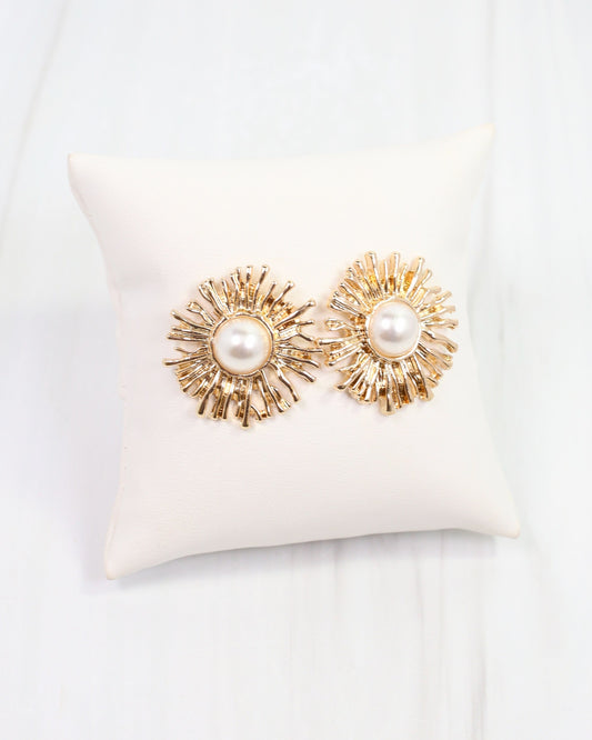Parma Sunburst Pearl Post Earring Gold