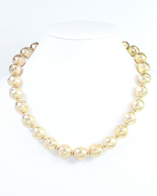 Leston Hammered Beaded Necklace Worn Gold