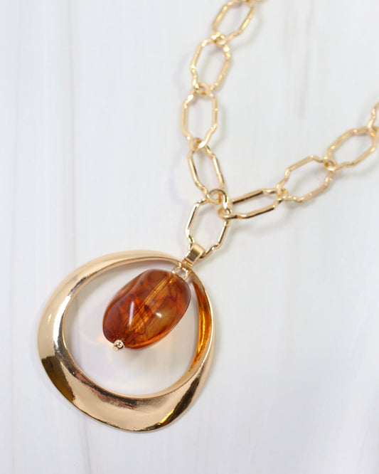 Amberly Oval Pendant Geometric Chain Necklace Gold