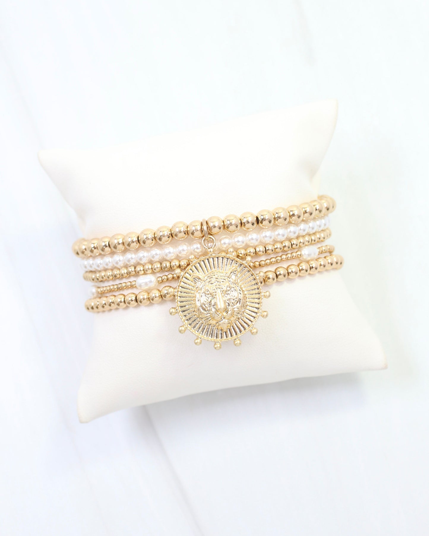 Carmen Coin Beaded Bracelet Set Tiger Worn Gold