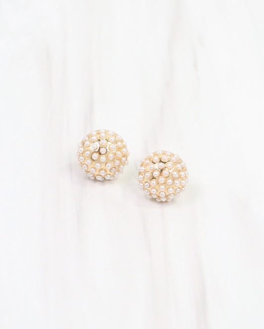 Modena Pearl Pave Stud Earring Gold