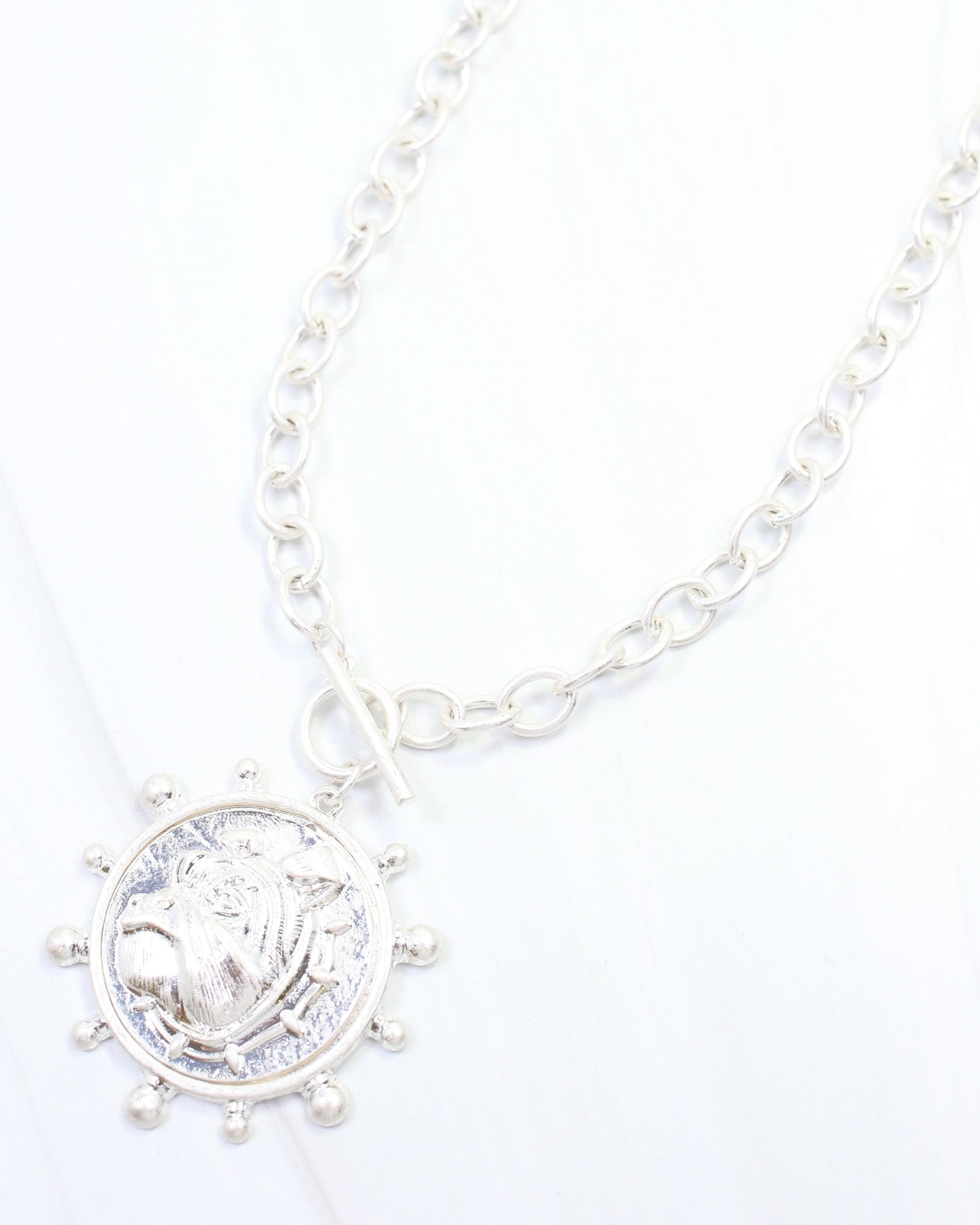 Collin Dog Coin Toggle Necklace Worn Silver