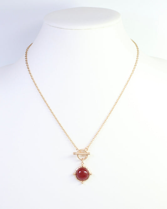 Florissant Round Pendant Necklace Maroon