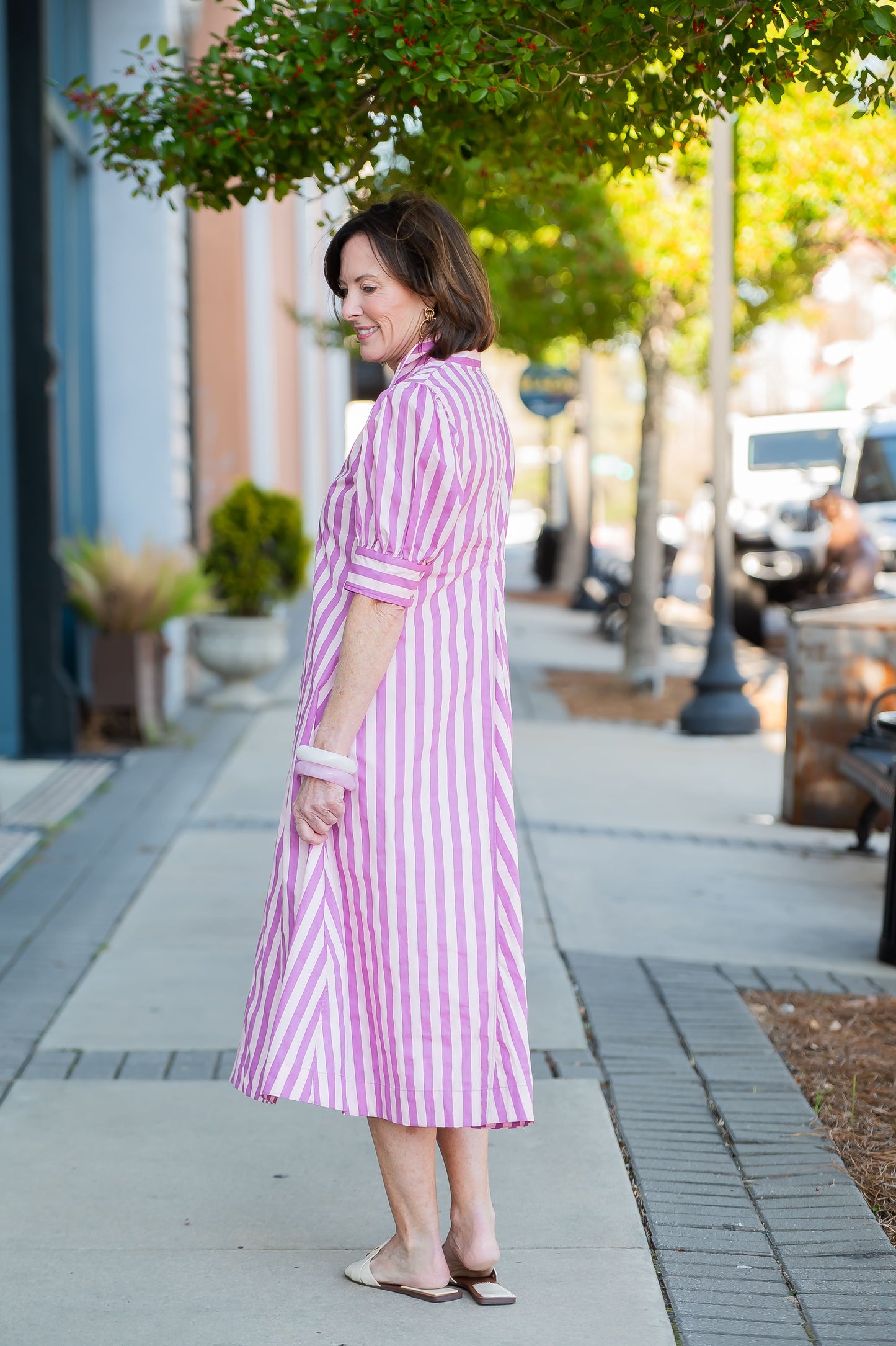Genesis Striped V-Neck Midi Dress