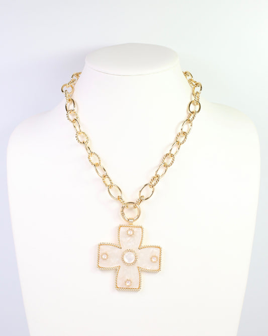 Carol Large Cross Charm Necklace Mother Of Pearl