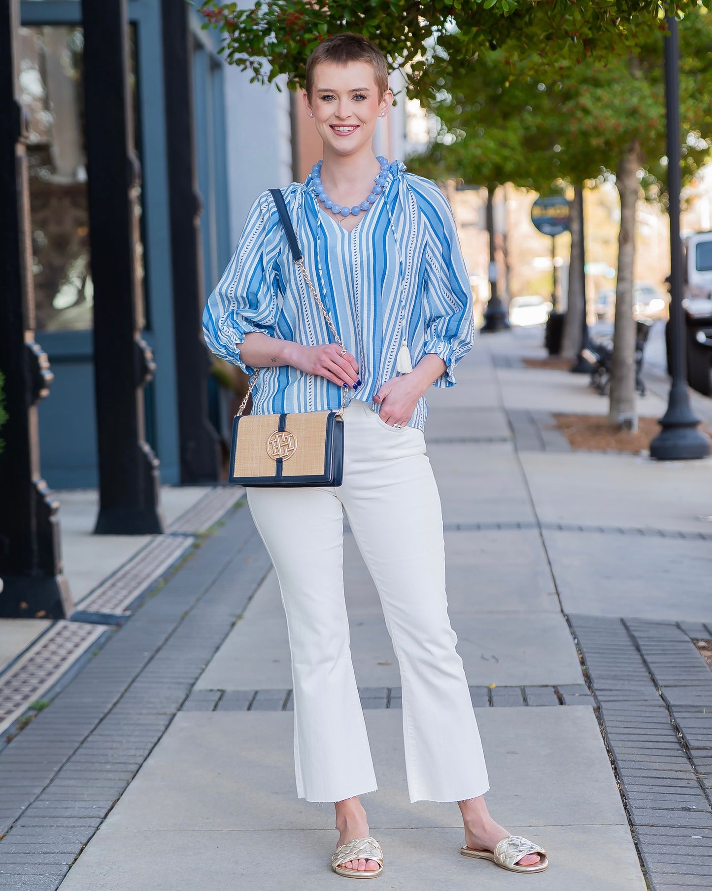 Silverpine 3/4 Sleeve Striped Top