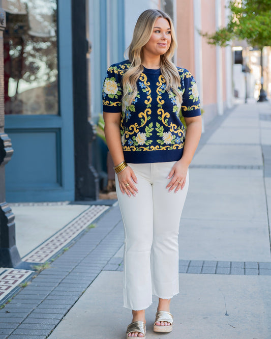 Piper Floral Short Sleeve Sweater