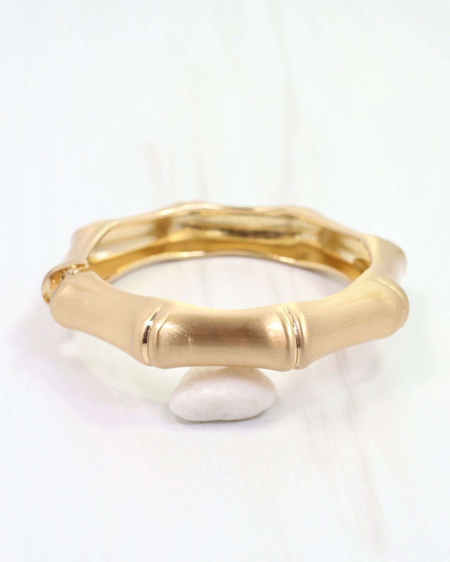 Harper Bamboo Hinged Bangle Bracelet Worn Gold