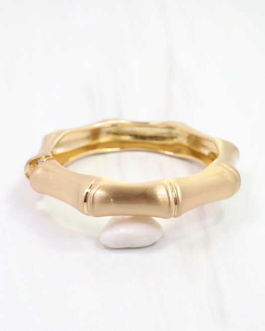 Harper Bamboo Hinged Bangle Bracelet Worn Gold