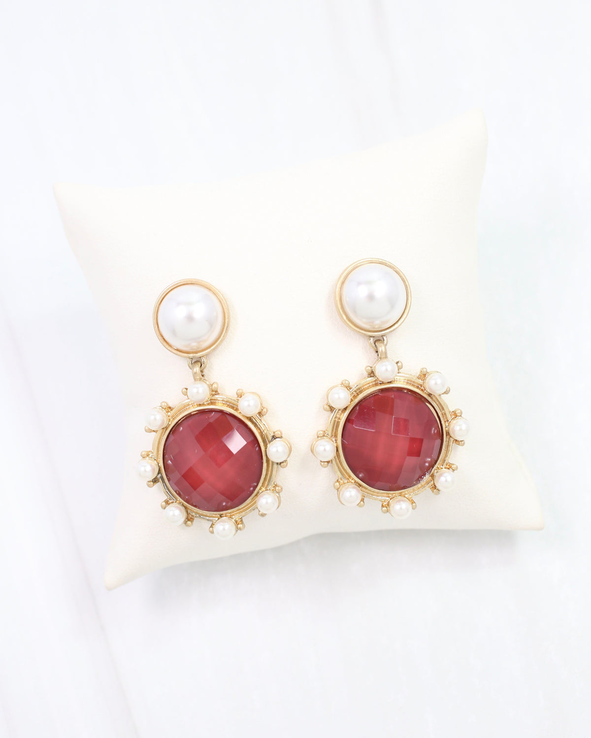 Mayra Faceted Pearl Earring Burgundy