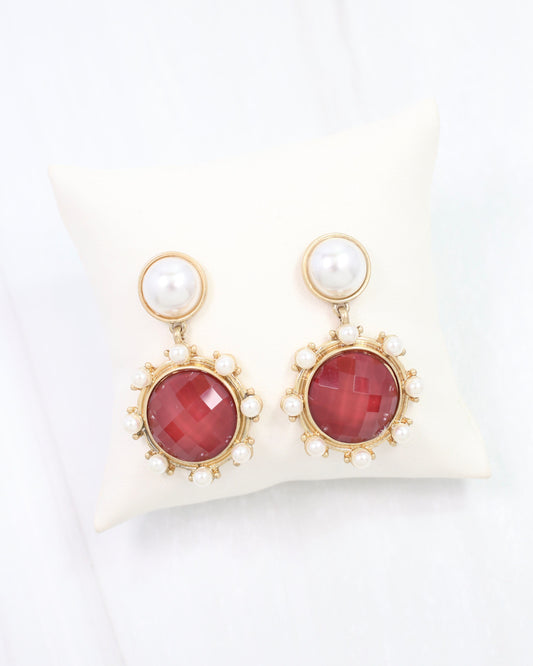 Mayra Faceted Pearl Earring Burgundy