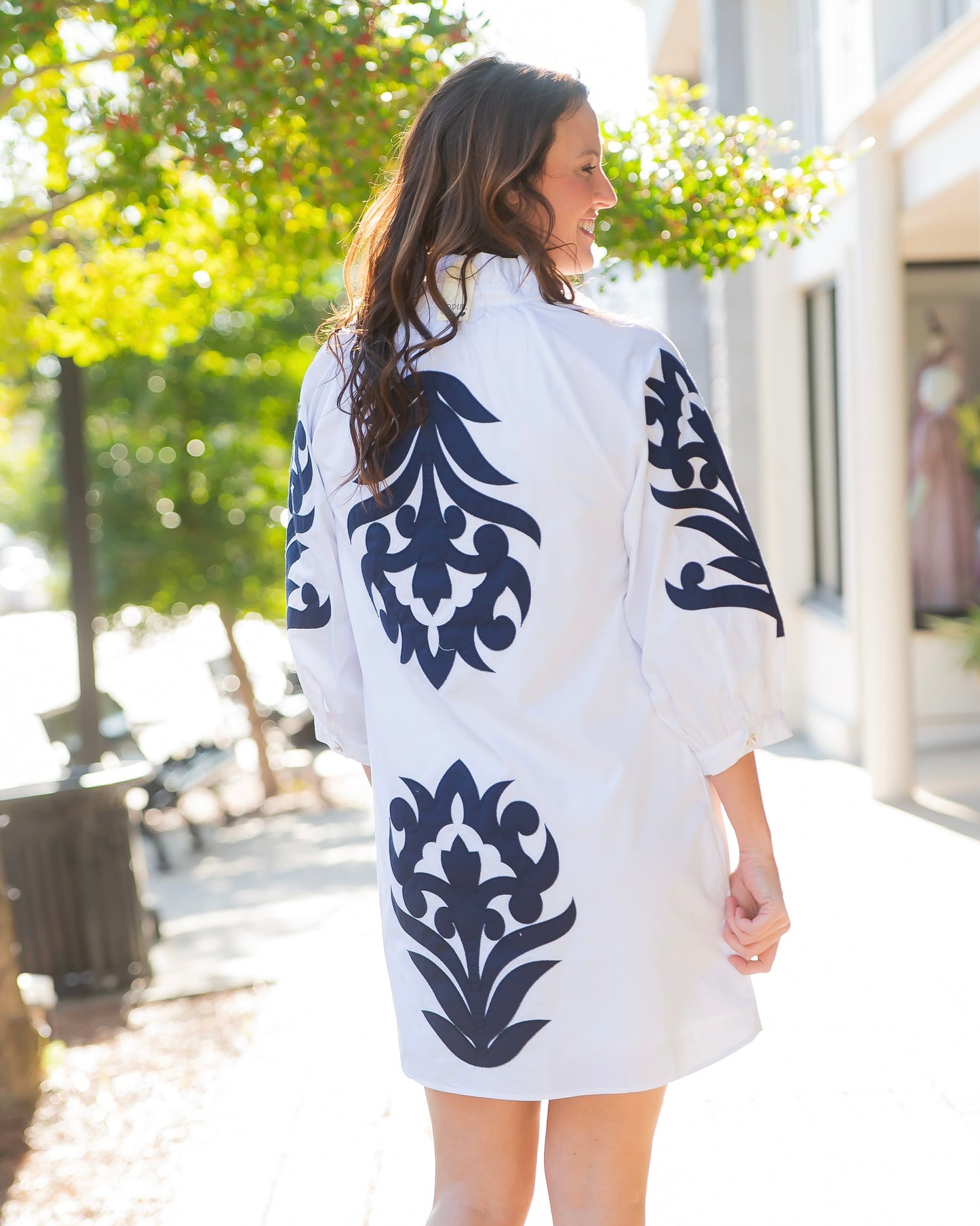 Monroe Floral Applique Shift Dress-Off White