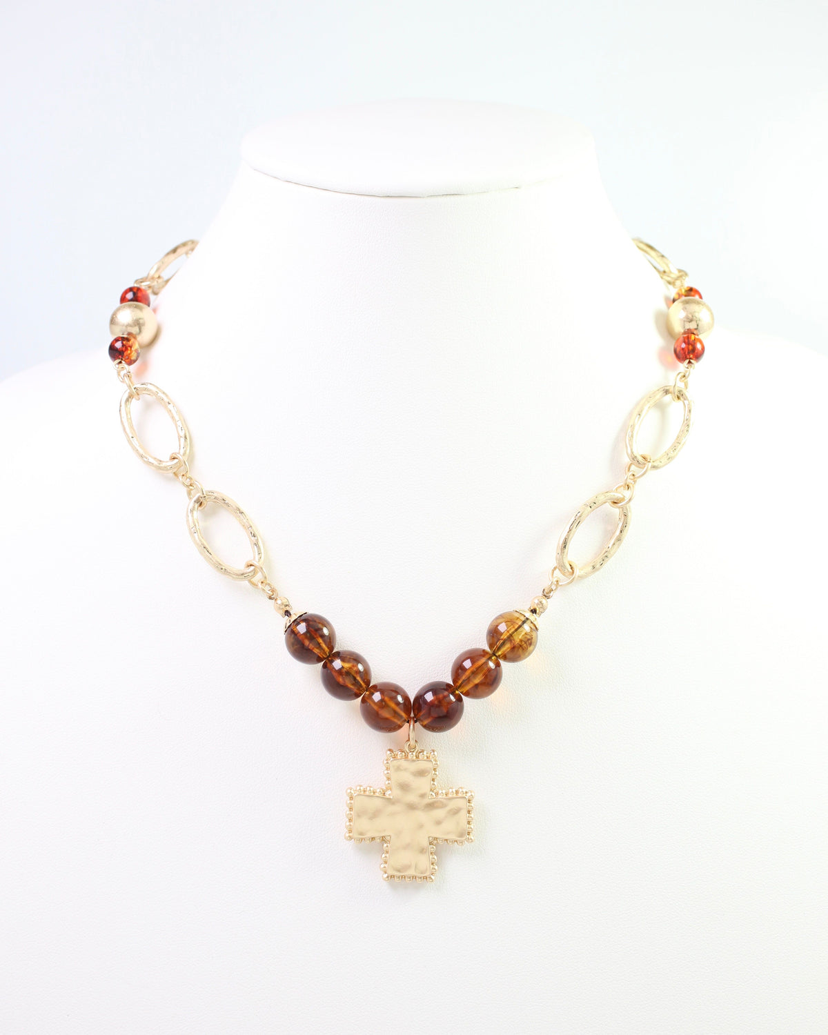 Crenshaw Cross Large Bead Charm Necklace Tortoise