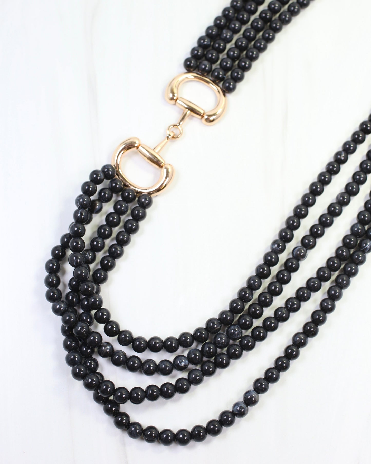 Braelyn Horsebit Beaded Layered Necklace Black