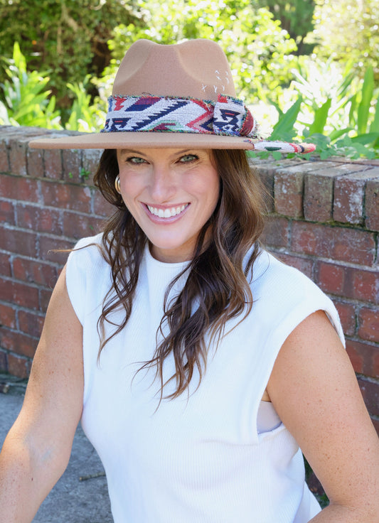 Lucie Hat with Aztec Accents Brown