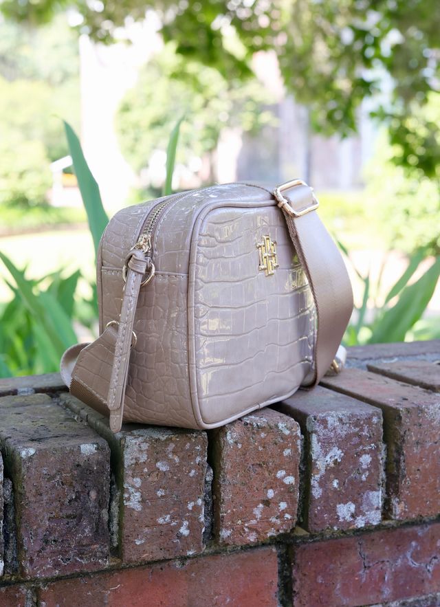 Campbell Camera Crossbody Taupe Patent