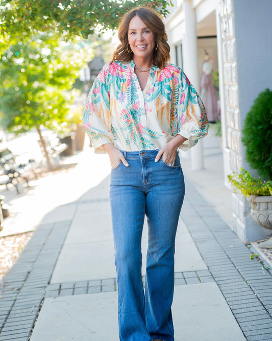 Laurel Tropical Print Silk Blouse