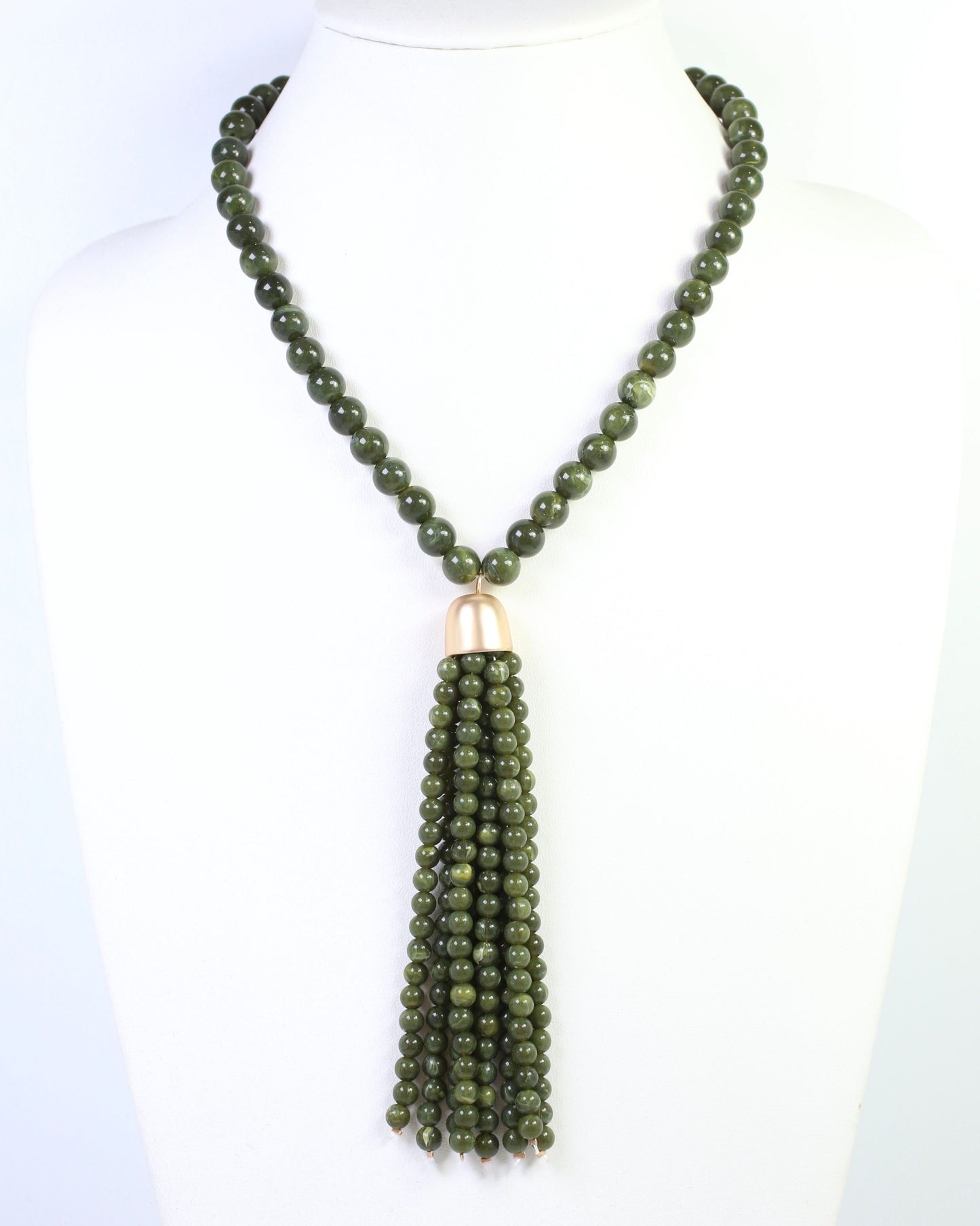 Mila Beaded Tassel Necklace Olive