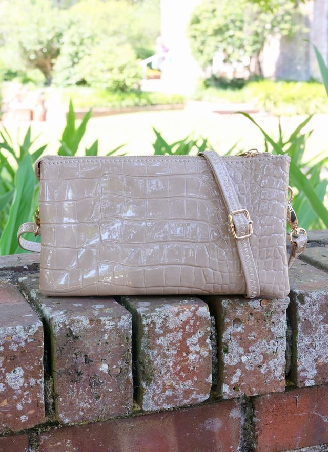 Liz Custom Collection Crossbody Bag Taupe Patent