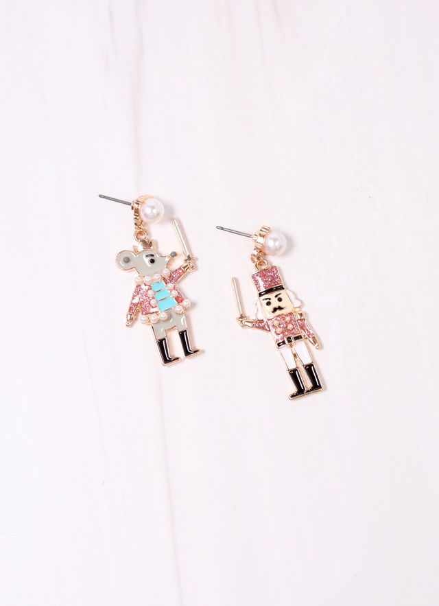 Mouse King and Nutcracker Earring PINK