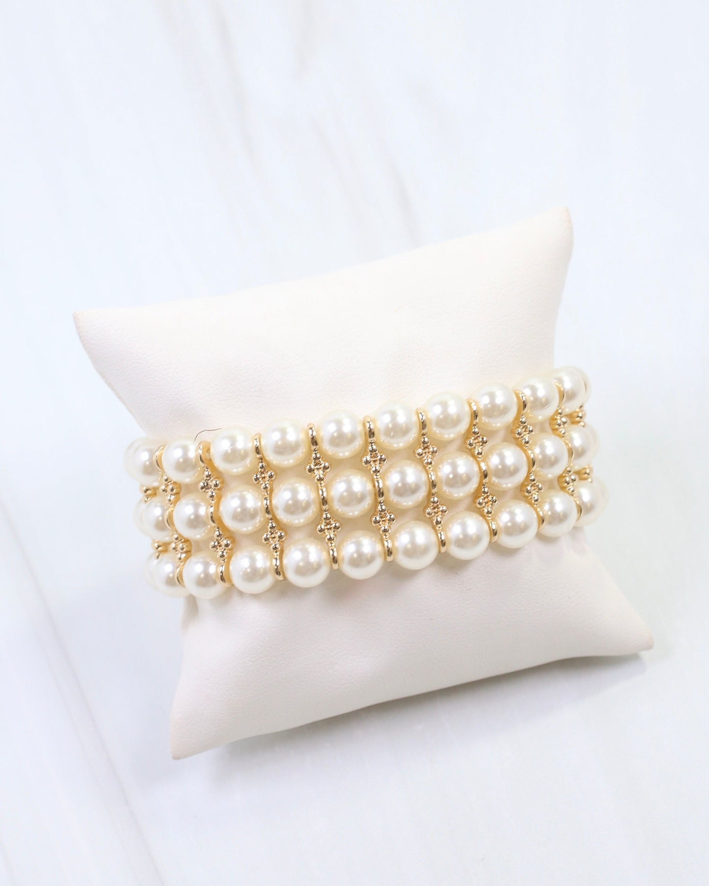 Arlo Three Row Pearl Bracelet Cream